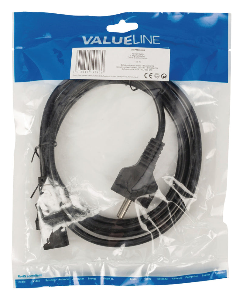Valueline Vlep10030b20 Stroomkabel Schuko Recht Mannelijk - Iec-320-c13 2,00 M Zwart