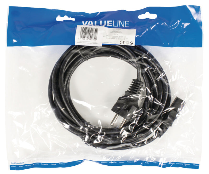 Valueline VLEP10030B50 Stroomkabel Schuko Recht Mannelijk - Iec-320-c13 5,00 M Zwart