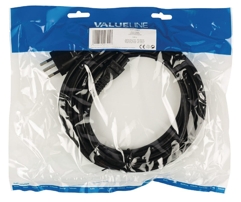 Valueline VLEP11220B50 Stroomkabel Zwitserse Plug Mannelijk - Iec-320-c5 5,00 M Zwart