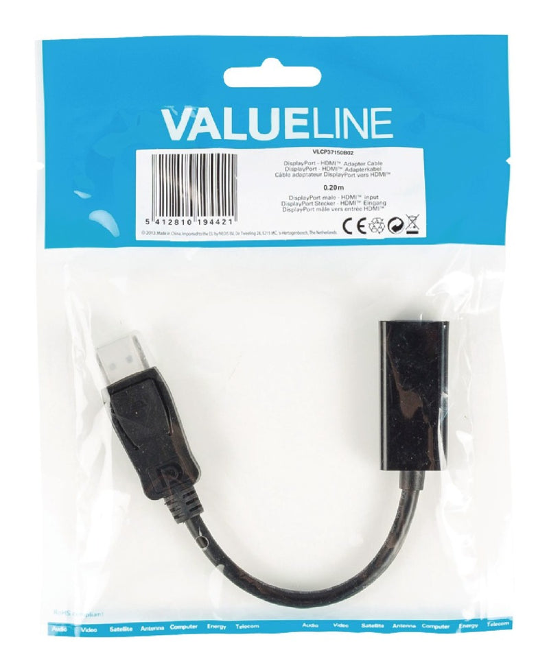 Valueline VLCP37150B02 Displayport Kabel Displayport Male - Hdmi Female 0.20 M Zwart