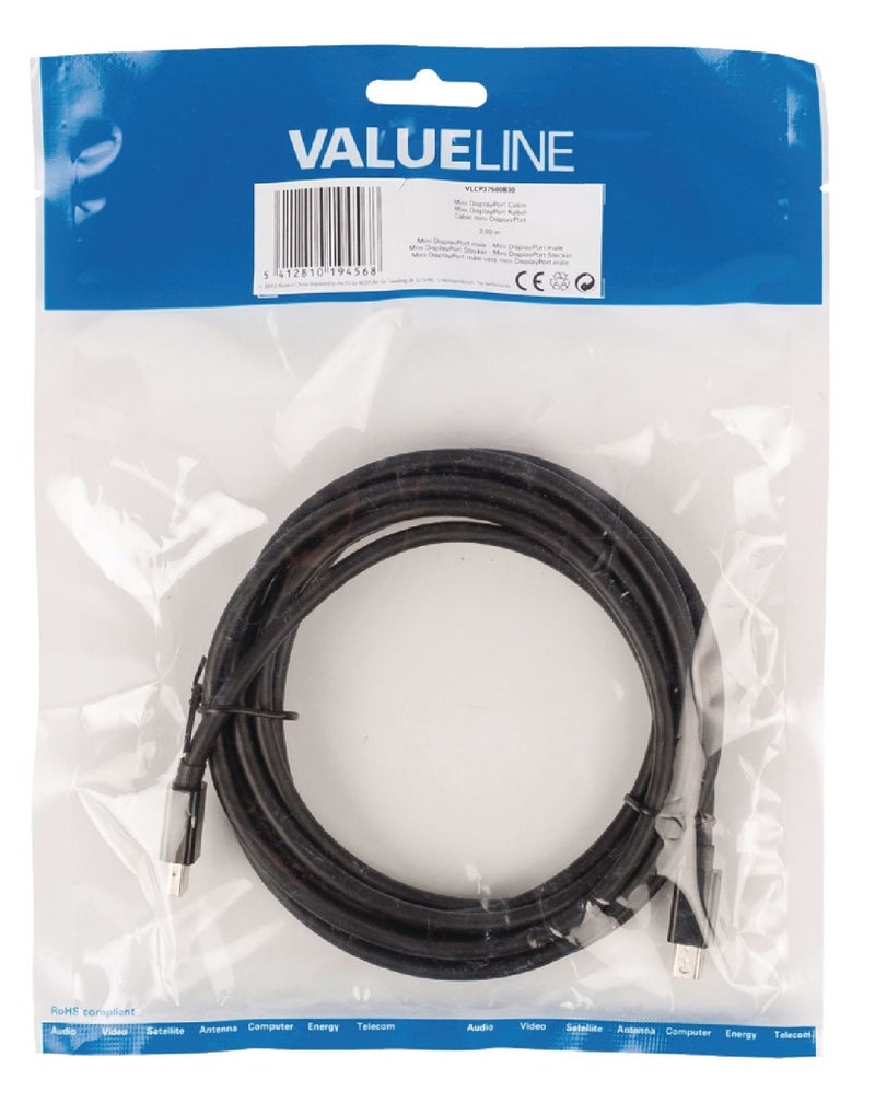 Valueline Vlcp37500b30 Mini Displayport Kabel Mini Displayport Male - Mini Displayport Male 3,00 M