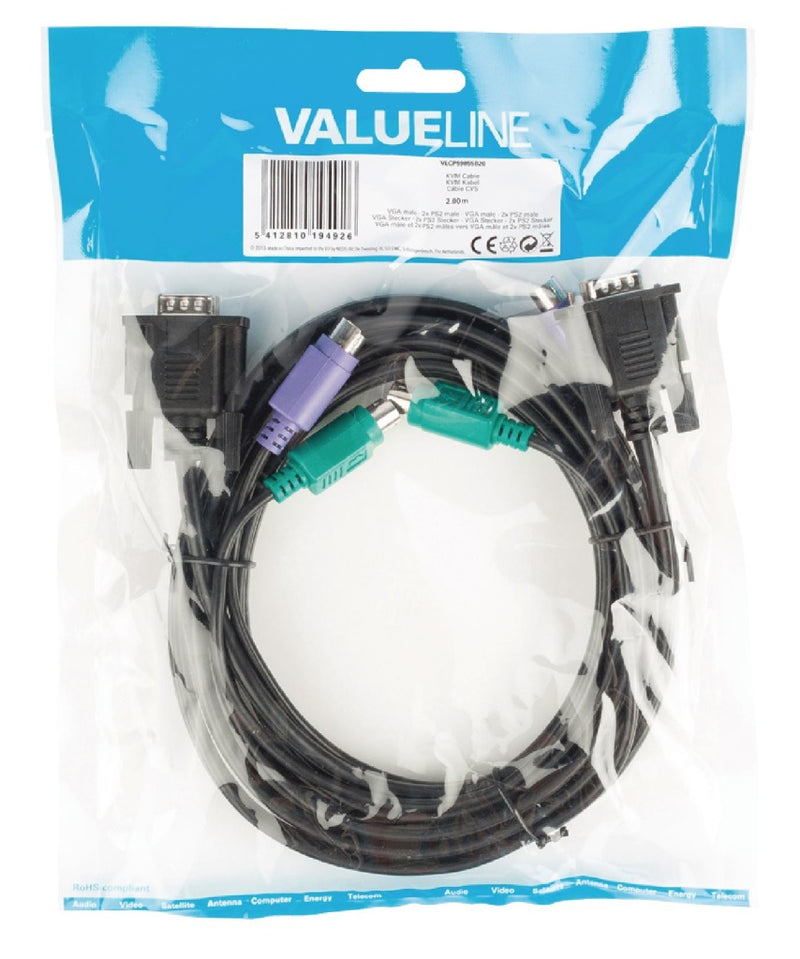 Valueline VLCP59855B20 Kvm Kabel Vga Male - 2x Ps2 Male - Vga Male - 2x Ps2 Male 2,00 M Zwart