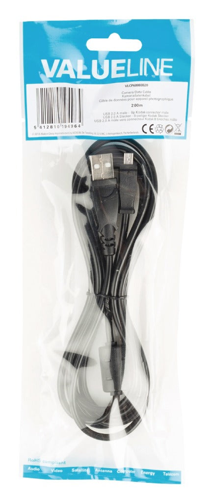Valueline Vlcp60803b20 Camera Data Kabel Usb 2.0 A Male -  8p Kodak Connector Male 2,00 M Zwart
