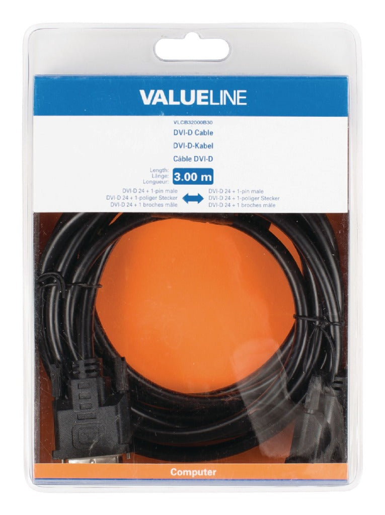 Valueline VLCB32000B30 Dvi-d-kabel Dvi-d 24 + 1-pins Mannelijk - Dvi-d 24 + 1-pins Mannelijk 3,00 M