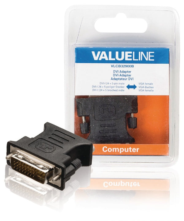 Valueline VLCB32900B Dvi-adapter Dvi-i 24 + 5-pins Mannelijk - Vga Vrouwelijk Zwart