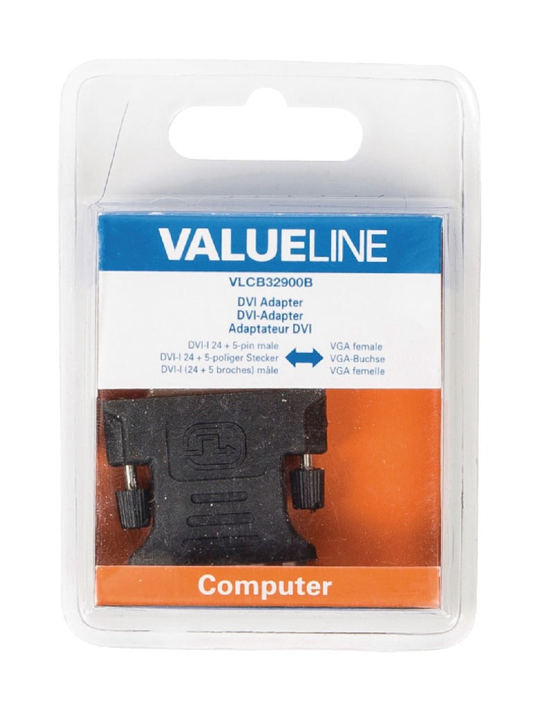 Valueline VLCB32900B Dvi-adapter Dvi-i 24 + 5-pins Mannelijk - Vga Vrouwelijk Zwart