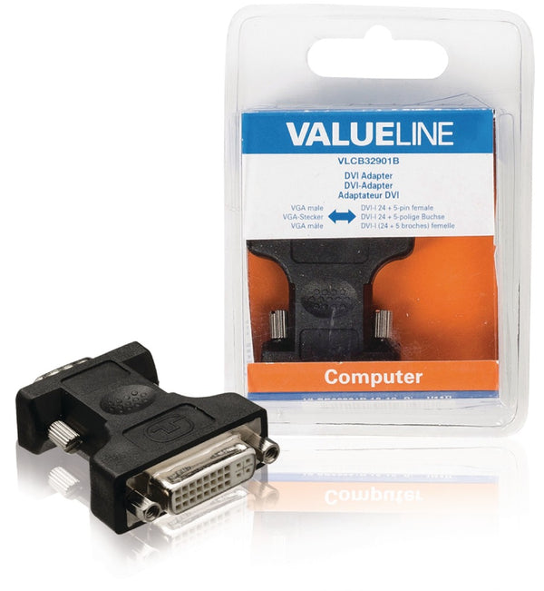 Valueline VLCB32901B Vga-adapter Vga Male - Dvi-i 24+5-pins Female Zwart