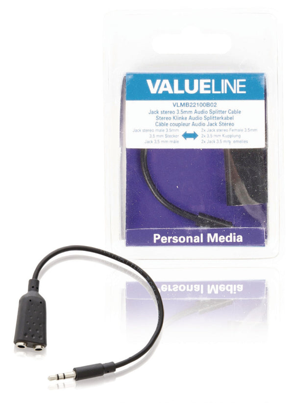 Valueline VLMB22100B02 Jack Stereo Audiosplitterkabel 3,5 mm Mannelijk - 2x 3,5 mm Vrouwelijk Zwart
