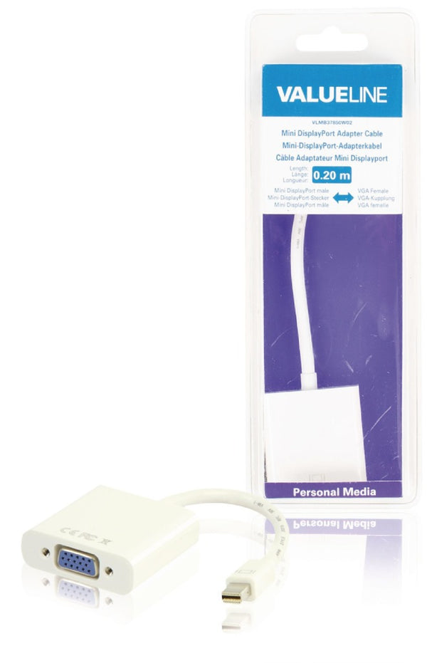 Valueline VLMB37850W02 Mini Displayport Kabel Mini-displayport Male - Vga Female 15-pins 0.20 M Wit
