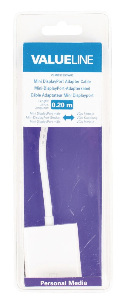 Valueline VLMB37850W02 Mini Displayport Kabel Mini-displayport Male - Vga Female 15-pins 0.20 M Wit