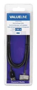 Valueline VLMB39100B20 Sync & Charge-kabel voor Ipad / Iphone / Ipod Apple 30-pins - Usb 2.0 A Mann