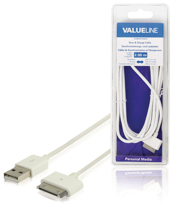 Valueline VLMB39100W20 Data En Oplaadkabel Apple Dock 30-pins - A Male 2.00 M Wit