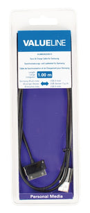 Valueline VLMB39200B10 Sync & Charge-kabel voor Samsung 30-pins Mannelijk - Usb A Mannelijk Zwart 1