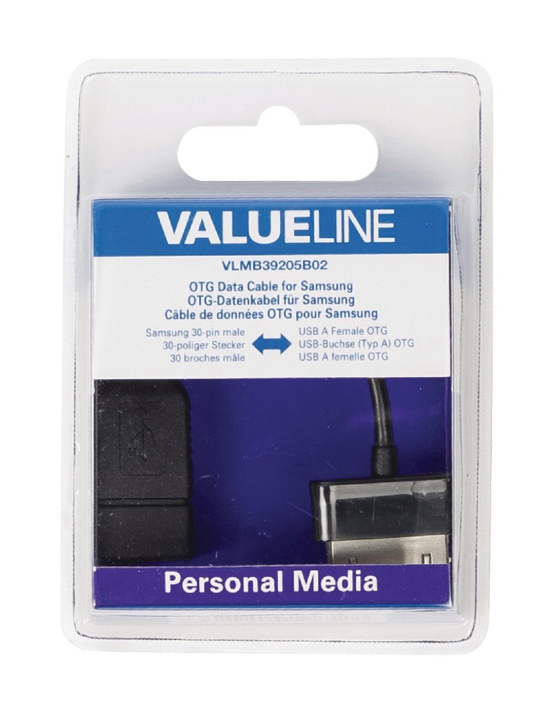 Valueline VLMB39205B02 Otg Data Kabel voor Samsung 30-pins Mannelijk - Usb A Vrouwelijk Zwart 0,20