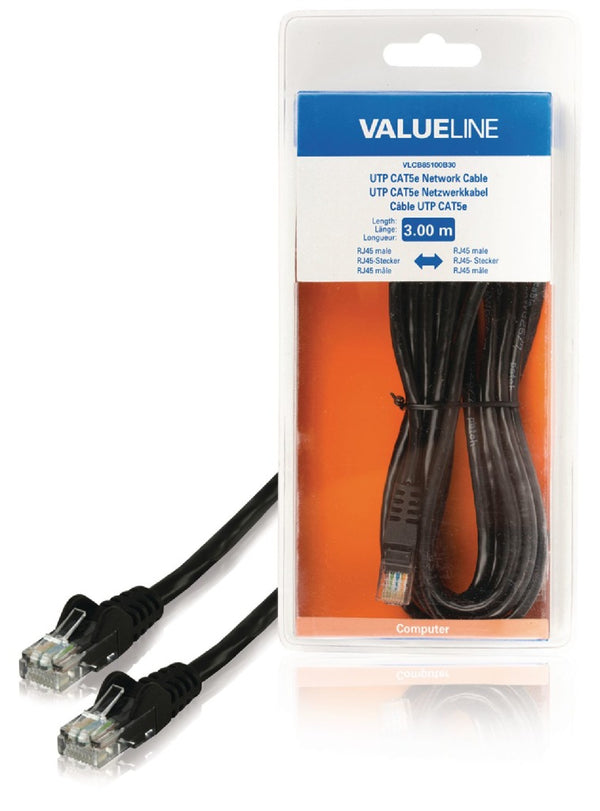 Valueline VLCB85100B30 Utp Cat5e Netwerkkabel Rj45 Mannelijk - Rj45 Mannelijk 3,00 M Zwart