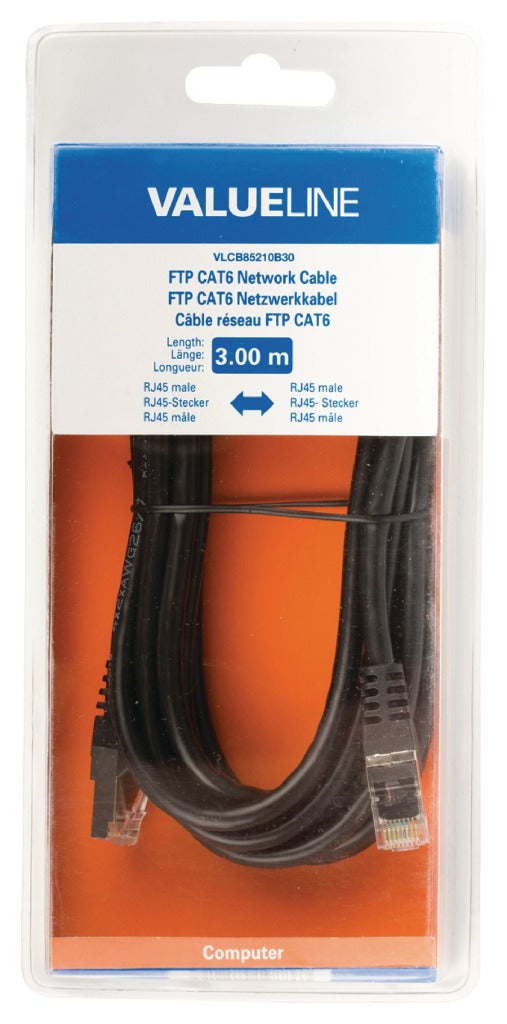 Valueline VLCB85210B30 Cat6 F/utp Netwerkkabel Rj45 (8/8) Male - Rj45 (8/8) Male 3.00 M Zwart