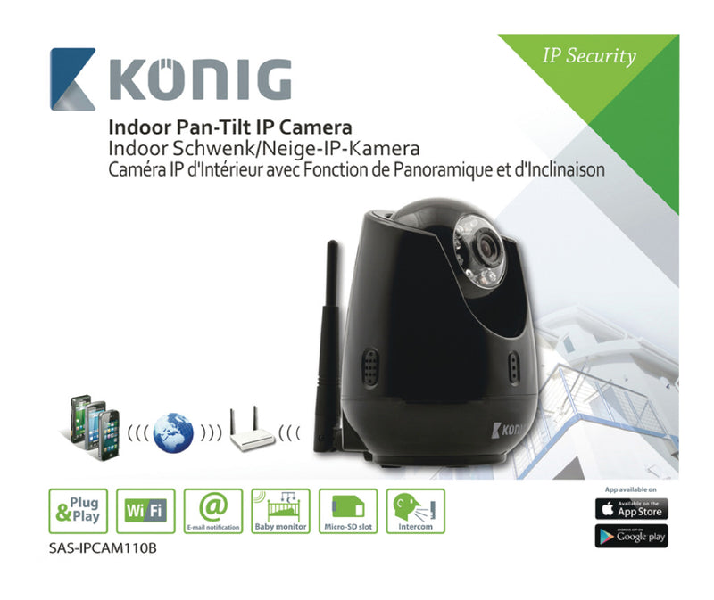 König SAS-IPCAM110B Indoor Pan-tilt Ip-camera voor Bewaking Op Afstand Zwart