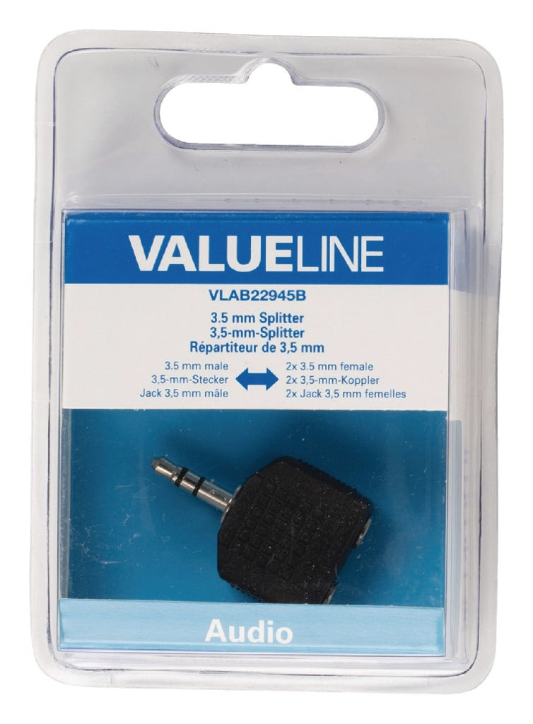 Valueline VLAB22945B Audio-splitter 3,5 mm Male - 2x Female Zwart