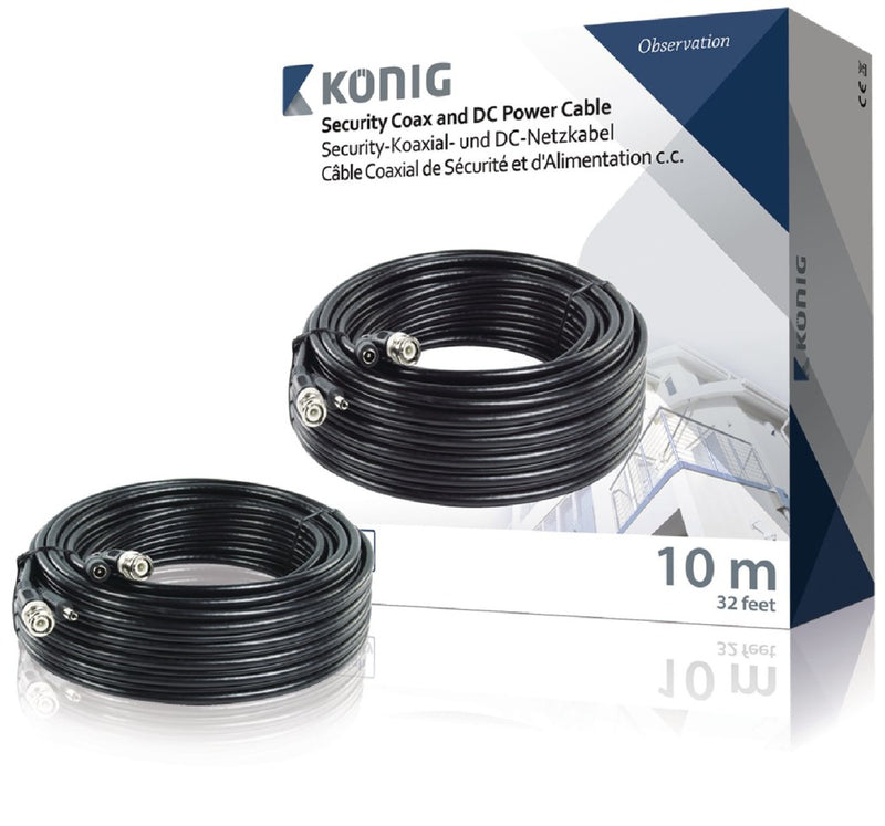 König SAS-CABLE1010B Coax-kabel Rg59 voor Beveiligingscamera en Dc-voeding 10,0 M