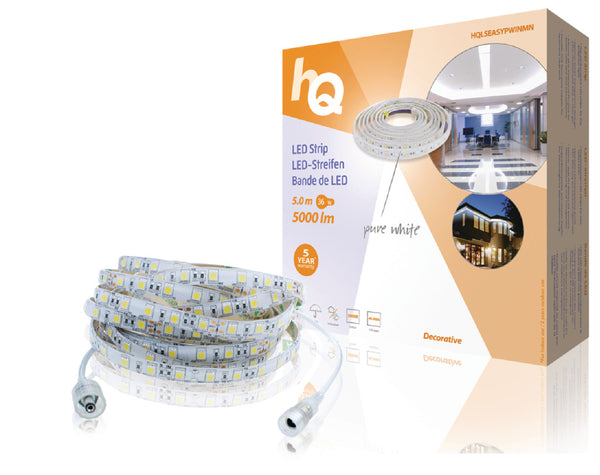 HQ LSEASYPWINMN LED-Strip Eenvoudig Te Plaatsen, Binnen/Buiten, Puur Wit 5M