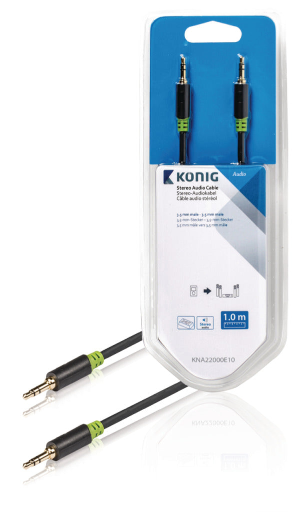 König KNA22000E10 Stereo Audiokabel 3,5 mm Male - Male 1,00 M Grijs