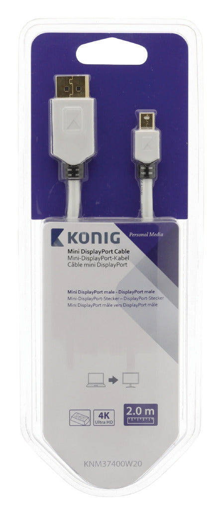 König KNM37400W20 Mini Displayport Kabel Mini Displayport Male - Displayport Male 2,00 M Wit