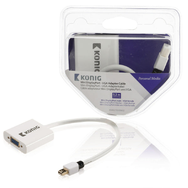 König KNM37850W02 Mini Displayport - Vga Adapterkabel Mini Displayport Male - Vga Female 0,20 M Wit