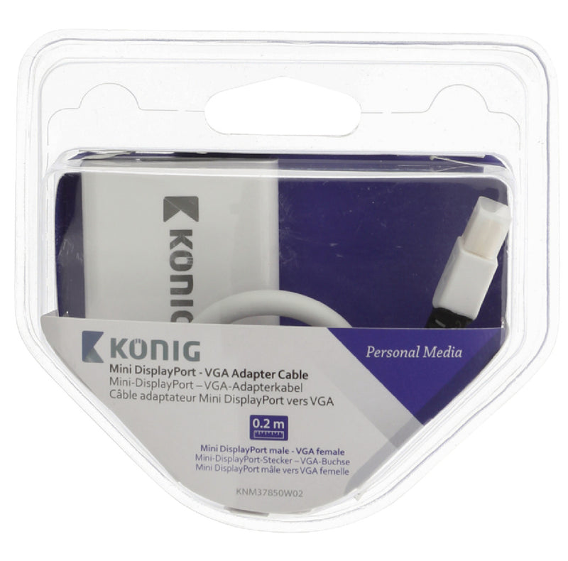 König KNM37850W02 Mini Displayport - Vga Adapterkabel Mini Displayport Male - Vga Female 0,20 M Wit