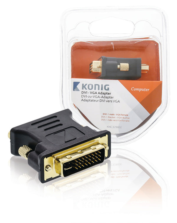 König KNC32900E Dvi - Vga Adapter Dvi-i Male - Vga Female 1 Stuk Grijs