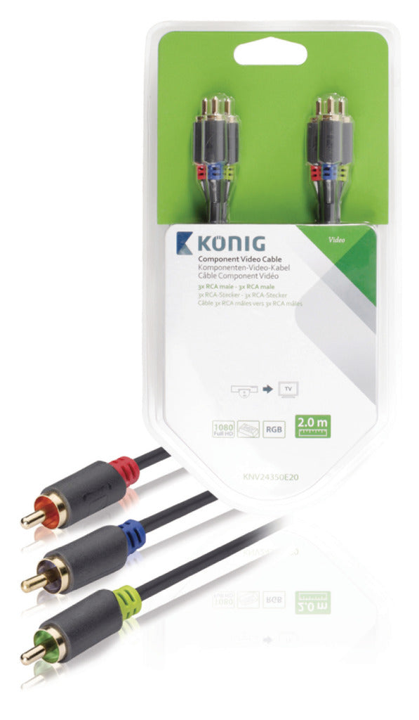 König KNV24350E20 Component Video Kabel 3x Rca Male - 3x Rca Male 2,00 M Grijs