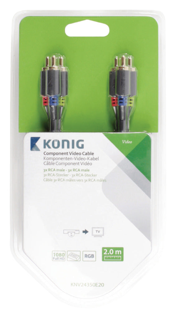 König KNV24350E20 Component Video Kabel 3x Rca Male - 3x Rca Male 2,00 M Grijs