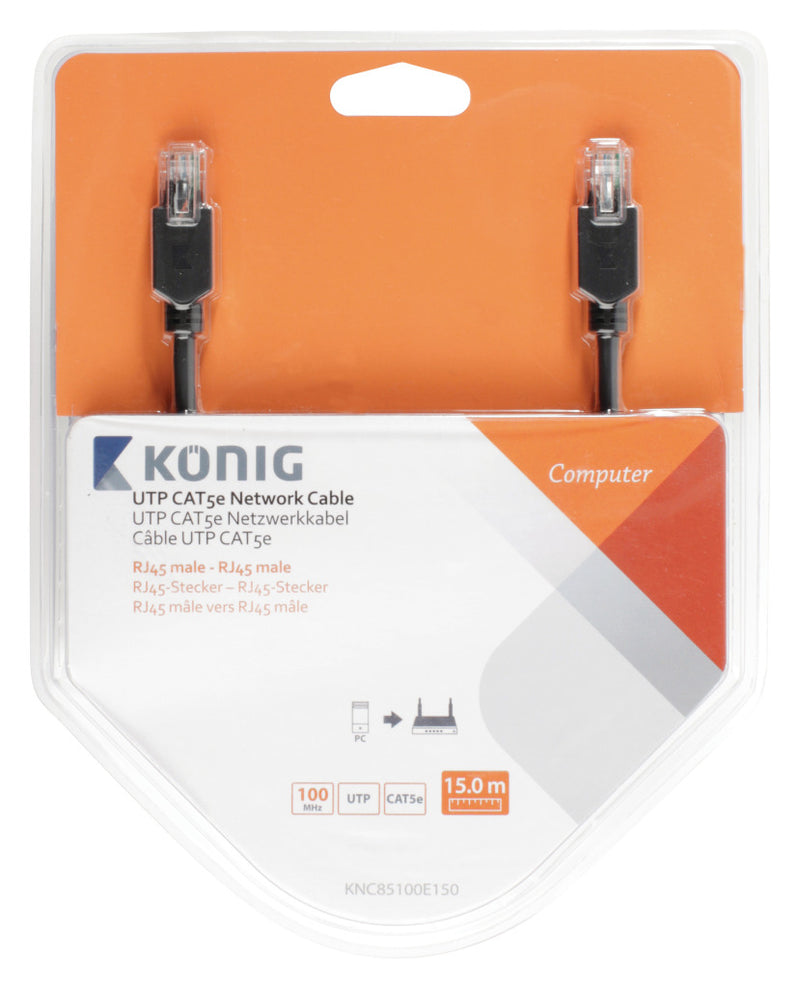 König KNC85100E150 Utp Cat5e Netwerkkabel Rj45 Male - Male 15.0 M Grijs