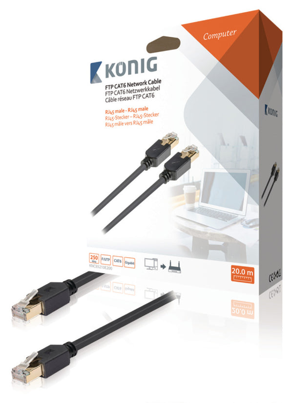 König KNC85210E200 Ftp Cat6 Netwerkkabel Rj45 Male - Male 20.0 M Grijs