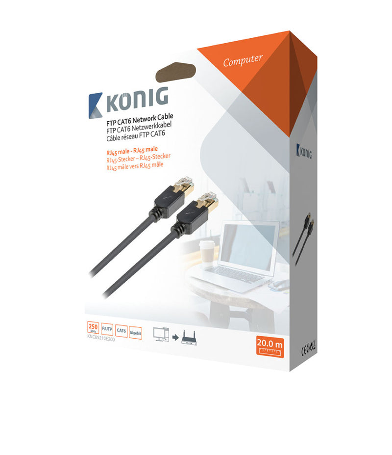 König KNC85210E200 Ftp Cat6 Netwerkkabel Rj45 Male - Male 20.0 M Grijs