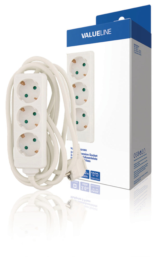 Valueline VLES330F001WH Stekkerdoos 3-wegs 3.00 M Wit