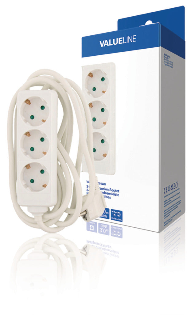 Valueline VLES330F001WH Stekkerdoos 3-wegs 3.00 M Wit