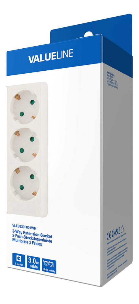 Valueline VLES330F001WH Stekkerdoos 3-wegs 3.00 M Wit