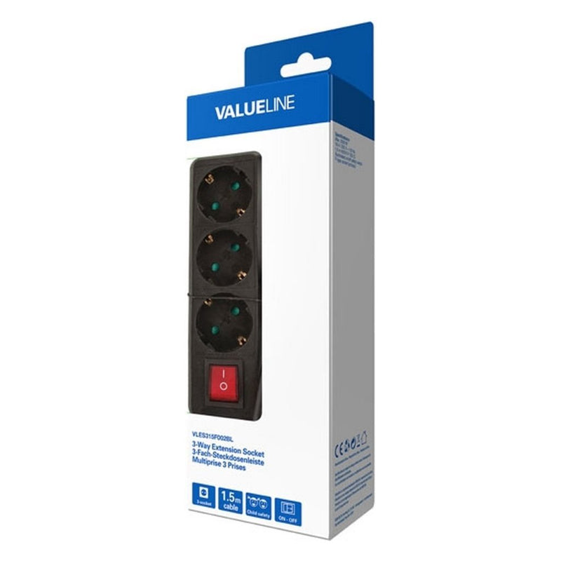 Valueline VLES315F002BL Stekkerdoos 3-Wegs Zwart