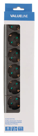 Valueline VLES615F001BL Stekkerdoos 6-wegs 1.50 M Zwart
