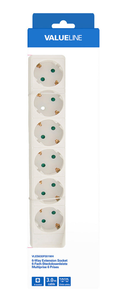 Valueline VLES630F001WH Stekkerdoos 6-wegs 3.00 M Wit