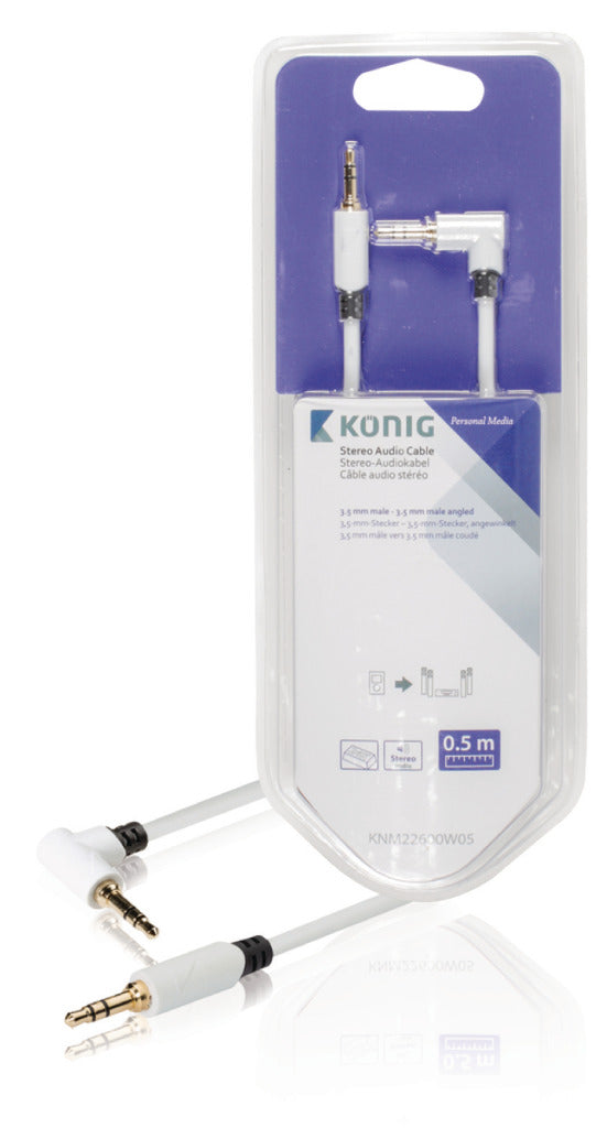 König KNM22600W05 Stereo Audiokabel 3.5 Mm Male - 3.5 Mm Male 0.50 M Wit