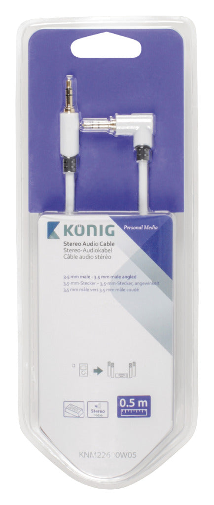 König KNM22600W05 Stereo Audiokabel 3.5 Mm Male - 3.5 Mm Male 0.50 M Wit