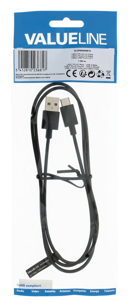 Valueline VLCP60600B10 Usb 2.0 Kabel Usb-c Male - A Male 1.00 M Zwart