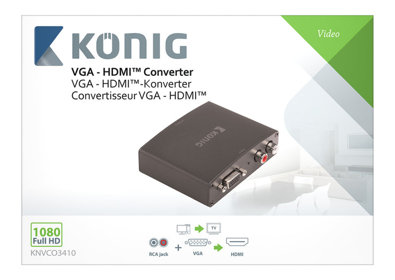 K&ouml;nig KNVCO3410 Hdmi-converter Vga Female + 2x Rca Female - Hdmi-uitgang