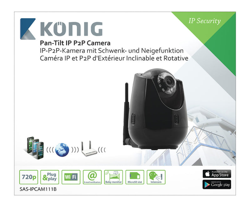 König SAS-IPCAM111B Hd Pan-tilt Ip Camera Binnen 720p Zwart