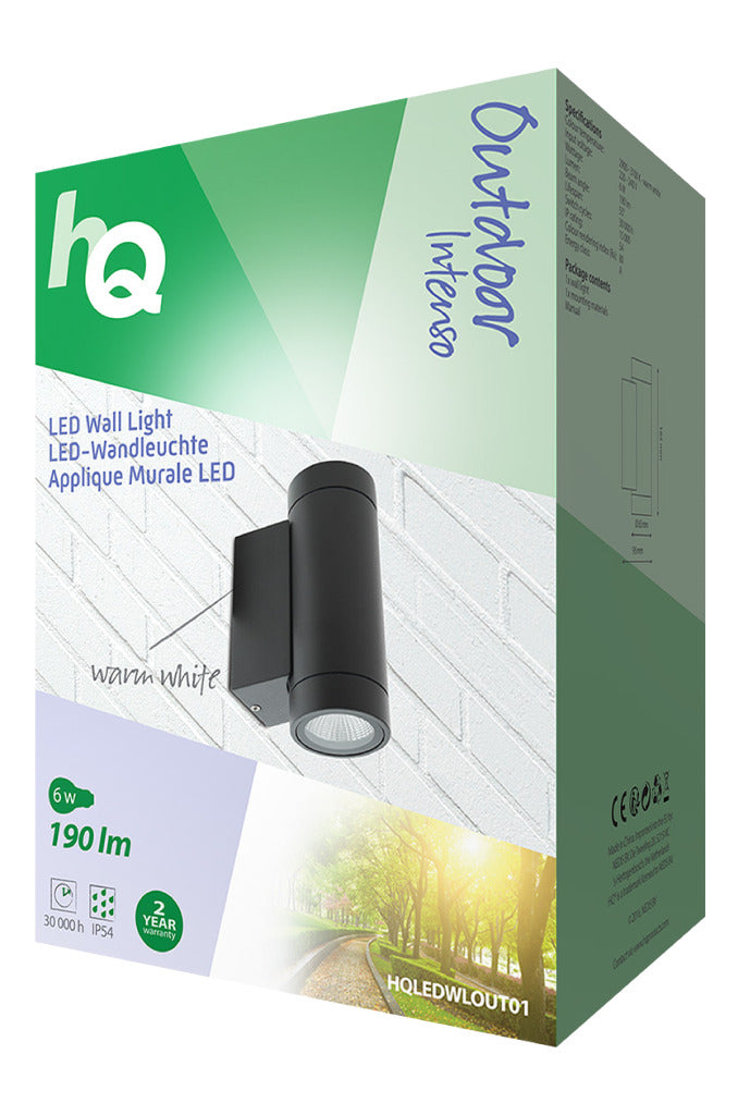 HQ HQLEDWLOUT01 Led Wandlamp Voor Buiten 6 W 190 Lm Zwart