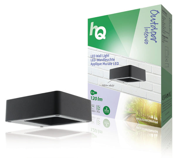 HQ HQLEDWLOUT04 Led Wandlamp Voor Buiten 6 W 120 Lm Zwart