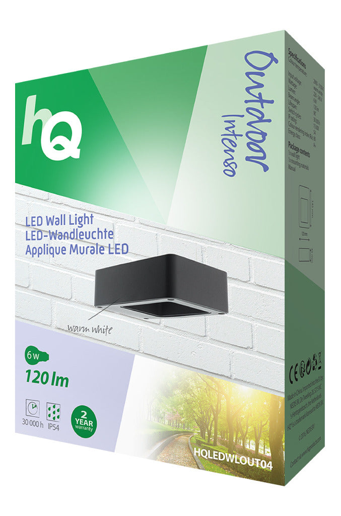 HQ HQLEDWLOUT04 Led Wandlamp Voor Buiten 6 W 120 Lm Zwart