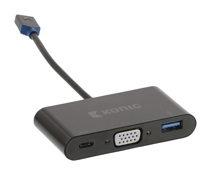 König KNC64760E02 Usb 3.1 Adapter Usb-c Male - Usb A Female / Usb-c Female / Vga Female 15-pins Ant