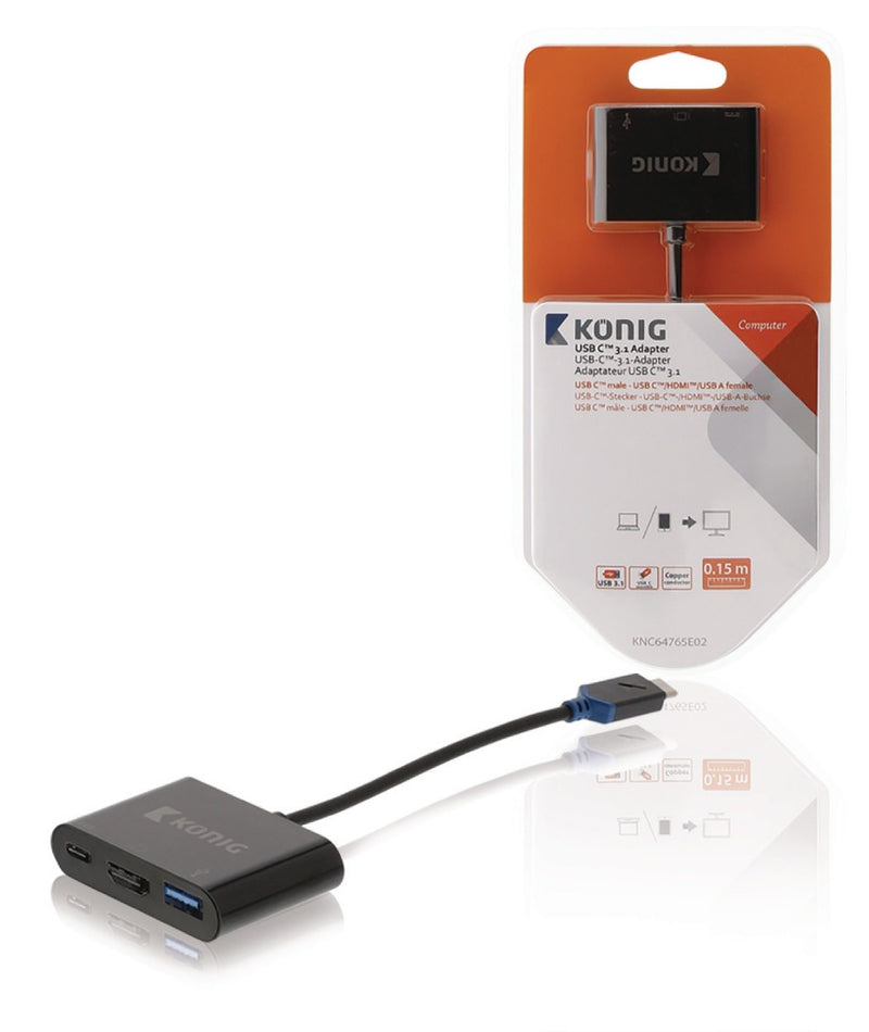 König KNC64760E02 Usb 3.1 Adapter Usb-c Male - Usb A Female / Usb-c Female / Vga Female 15-pins Ant